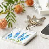 Blaue Delphinium florale Aquarell elegant rustikal Schlüsselanhänger (Seite)