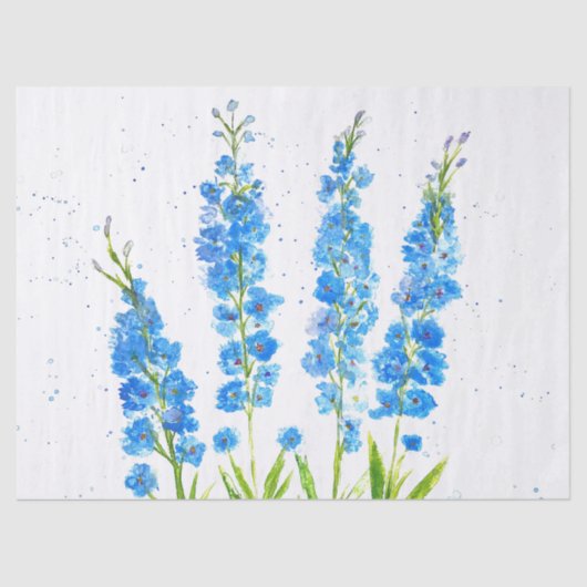 Blaue Delphinium florale Aquarell elegant rustikal Seidenpapier (Vorderseite)
