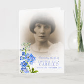 Blaue Delphinium-Fotos: Beerdigungsservice Programm (Vorderseite)