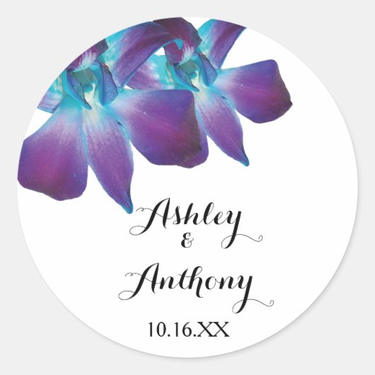 Blaue Dendrobium-Orchideen-Hochzeit  Runder Aufkleber (Vorderseite)