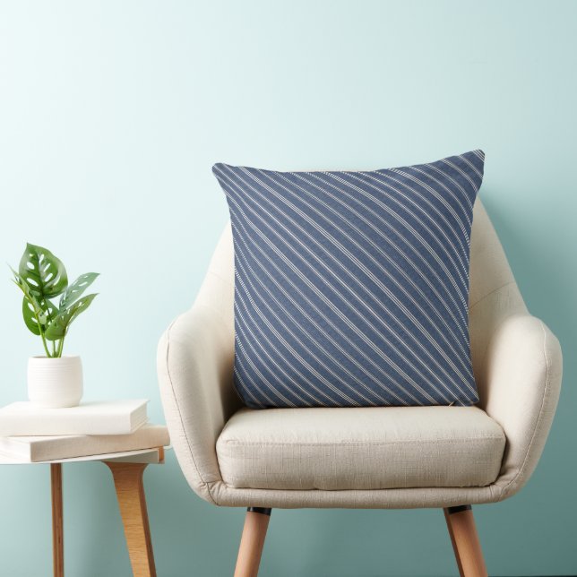 Blaue Denim-Blau-Weiß-Gestreift Muster Kissen (Stuhl )