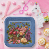 Blaue Denim-Früchte und -Blumen Pappteller (Party)