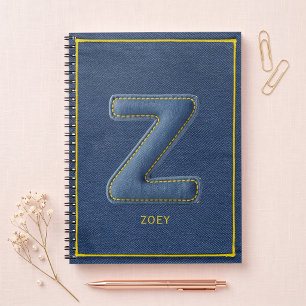 Blaue Denim-Imitat-Nähpatch-Buchstabe Z-Monogramm Notizblock