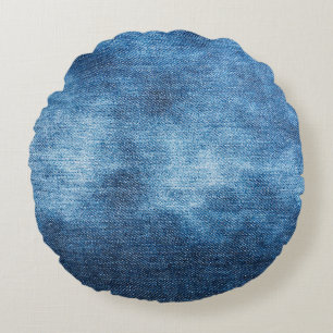 Blaue Denim-Jeans-Textur Rundes Kissen