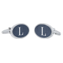 Blaue Denim Monogramm Oval Silver plattiert