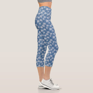 Blaue Denim-Palmenwedel-Slimming-Capri Capri Leggings