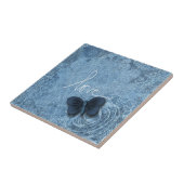 Blaue Denim-Schmetterlings-Liebe der Natur Fliese (Seite)