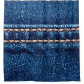 Blaue Denim-Textur mit Naht der Naht, Jeans Duschvorhang (Vorderseite)