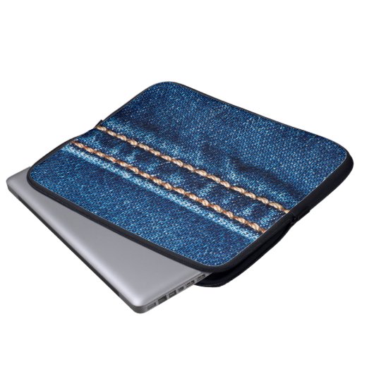 Blaue Denim-Textur mit Naht der Naht, Jeans Laptopschutzhülle (Vorne Knopf)
