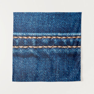 Blaue Denim-Textur mit Naht der Naht, Jeans Wandteppich