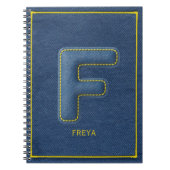 Blaue Denim-Textur Monogramm Anfangsbuchstabe F Na Notizblock (Vorderseite)