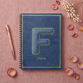 Blaue Denim-Textur Monogramm Anfangsbuchstabe F Na Notizblock