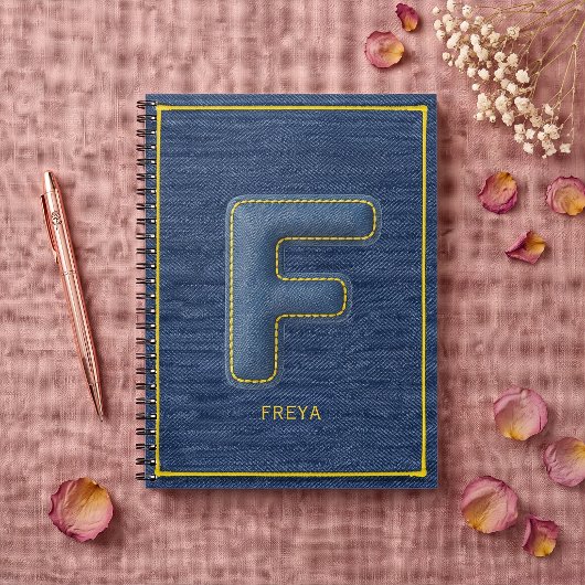 Blaue Denim-Textur Monogramm Anfangsbuchstabe F Na Notizblock