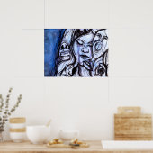 Blaue Depression Aquarellmalerei Poster (Küche)