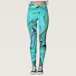 Blaue des Marmormusters abstrakte und grüne Leggings