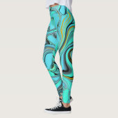 Blaue des Marmormusters abstrakte und grüne Leggings (Links)
