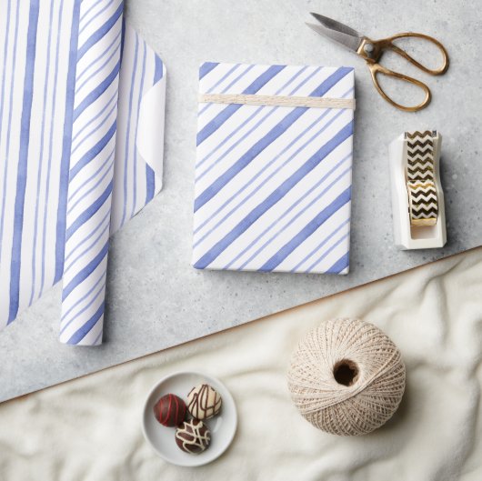 Blaue Diagonalstreifen Geschenkpapier (Kunsthandwerk)