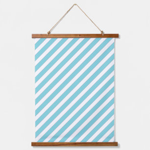 Blaue Diagonalstreifen Wandteppich Mit Holzrahmen