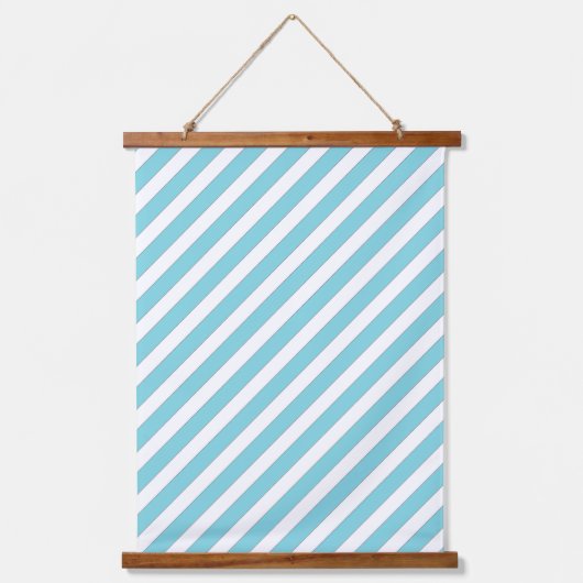 Blaue Diagonalstreifen Wandteppich Mit Holzrahmen (Vorderseite)
