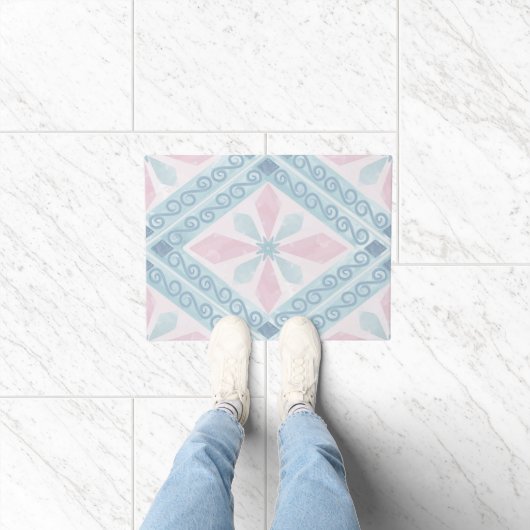 Blaue Diamant-Geometrie-Muster Fußmatte (Indoor)