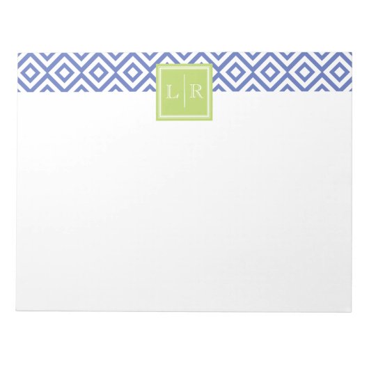 Blaue Diamant-Muster und Monogramm Notizblock (Vorderseite)