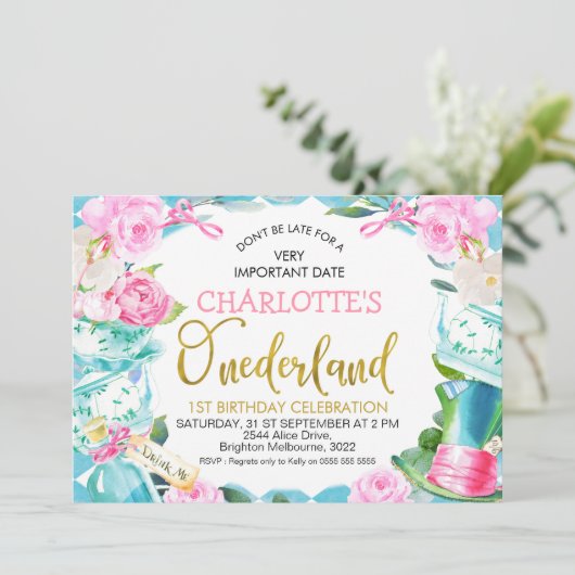 Blaue DiamantblütenAlice in Oderland zum Geburtsta Einladung (Stehend Vorderseite)