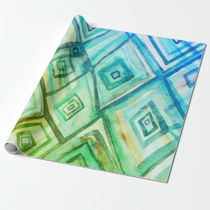 Blaue Diamanten boho geometrische Aquarell Geschen Geschenkpapier