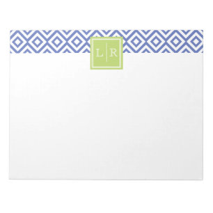 Blaue Diamanten Muster und Monogramm Notizblock