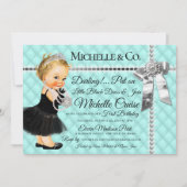 Blaue Diamanten Perlen 1. Geburtstag Einladung (Vorderseite)