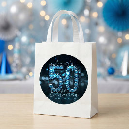 Blaue Diamanten und schwarzes glamouröses 50. Gebu Runder Aufkleber