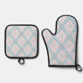 blaue Diamantmuster Ofenhandschuh & Topflappen-Set (Vorderseite)