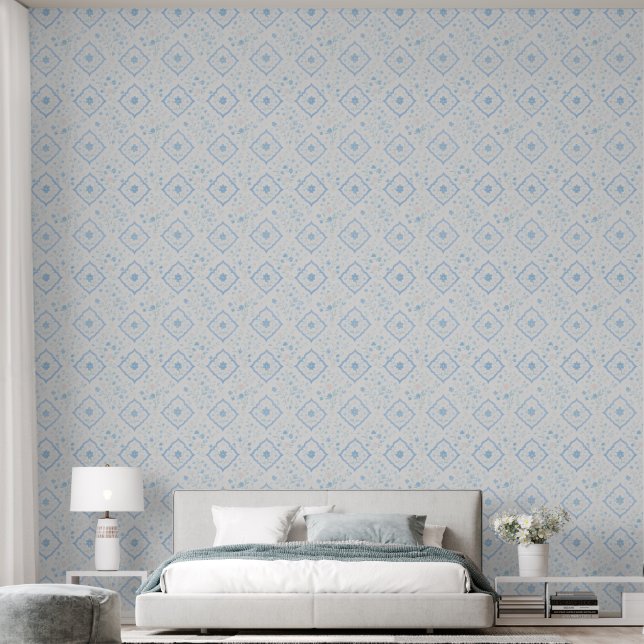 Blaue Diamantschleier - Grandmillennial - Tapete (Schlafzimmer)