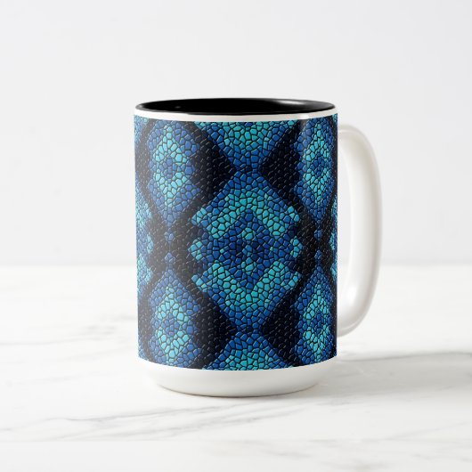 Blaue Diamonds Mosaik Tiles Pattern Tasse (VorderseiteRechts)