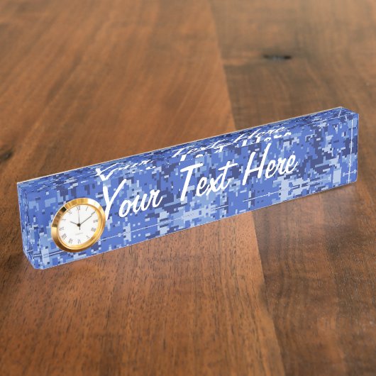 Blaue Digital-Pixel-Tarnungs-Beschaffenheit Namensplakette (Seite)