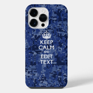 Blaue digitale Camo KEEP CALM Ihr Text iPhone 14 Pro Max Hülle