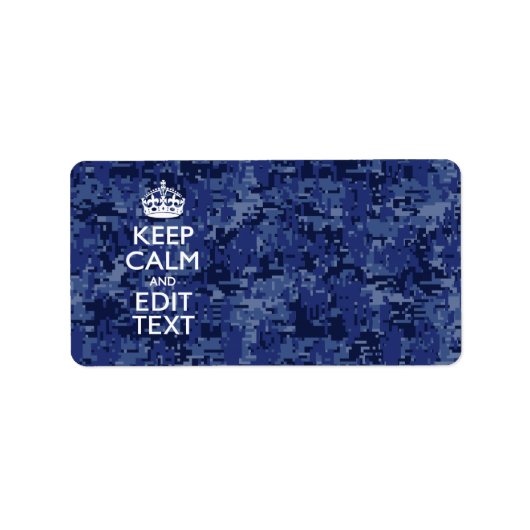 Blaue digitale Camouflage BEHALTE CALM UND Text be Adressaufkleber (Vorne)