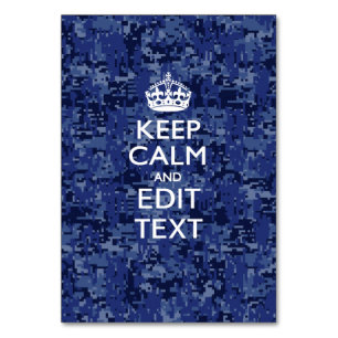 Blaue digitale Camouflage BEHALTE CALM UND Text be Tischnummer