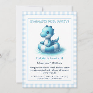 Blaue Dino-Mite Geburtstags-Poolparty-Einladung Einladung