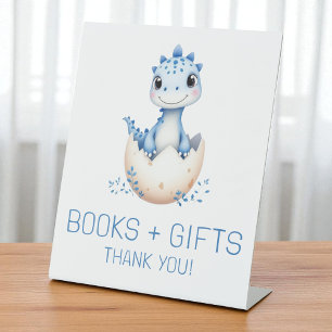 Blaue Dinosaurier-Bücher und Geschenke Baby Shower Sockelschild