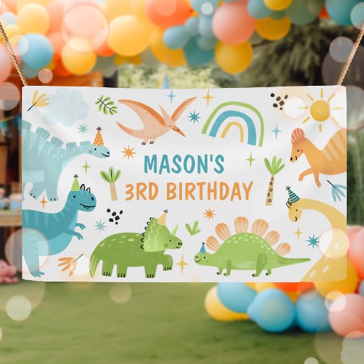 Blaue Dinosaurier Geburtstagsparty Banner