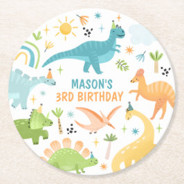 Blaue Dinosaurier Geburtstagsparty Runder Pappuntersetzer