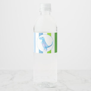 Blaue Dinosaurier mit blauen und grünen Streifen Wasserflaschenetikett