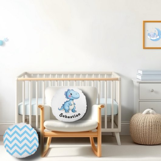 Blaue Dinosauriergeometrie Rundes Kissen