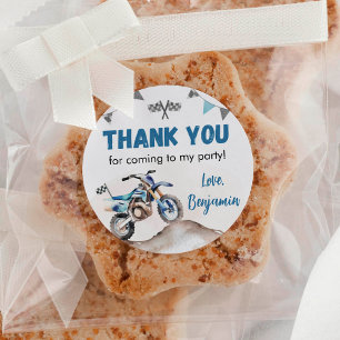 Blaue Dirtbike-Jungen-Geburtstagsfeier Runder Aufkleber