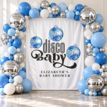 Blaue Disco-Kugel Retro-Disco-Baby-Shower-Kulisse