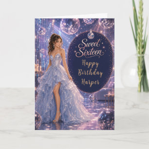 Blaue Disco Sweet 16 Prinzessinnen-Party Karte