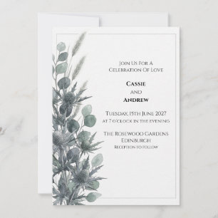 Blaue Distel-Eukalyptus-Hochzeitseinladung Einladung