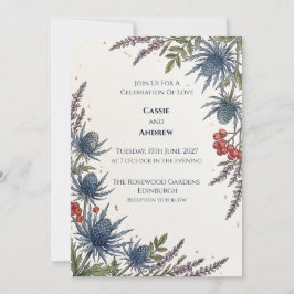 Blaue Distel-Farn-Botanik-Hochzeitseinladung Einladung