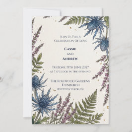 Blaue Distel-Farn-Ecken-Hochzeitseinladung Einladung