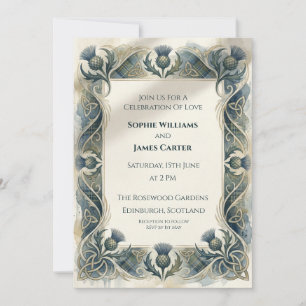 Blaue Distel-Jugendstil-Hochzeitseinladung Einladung